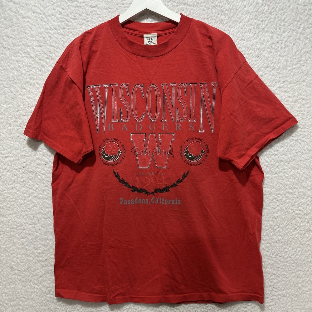 VTG NCAA Wisconsin Football Vintage 1994 Rose Bowl Red T-Shirt Size L USA‎ Made